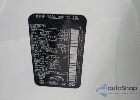 2020 Infiniti Qx50 Luxe from USA, damaged, VIN 3PCAJ5M13LF104750